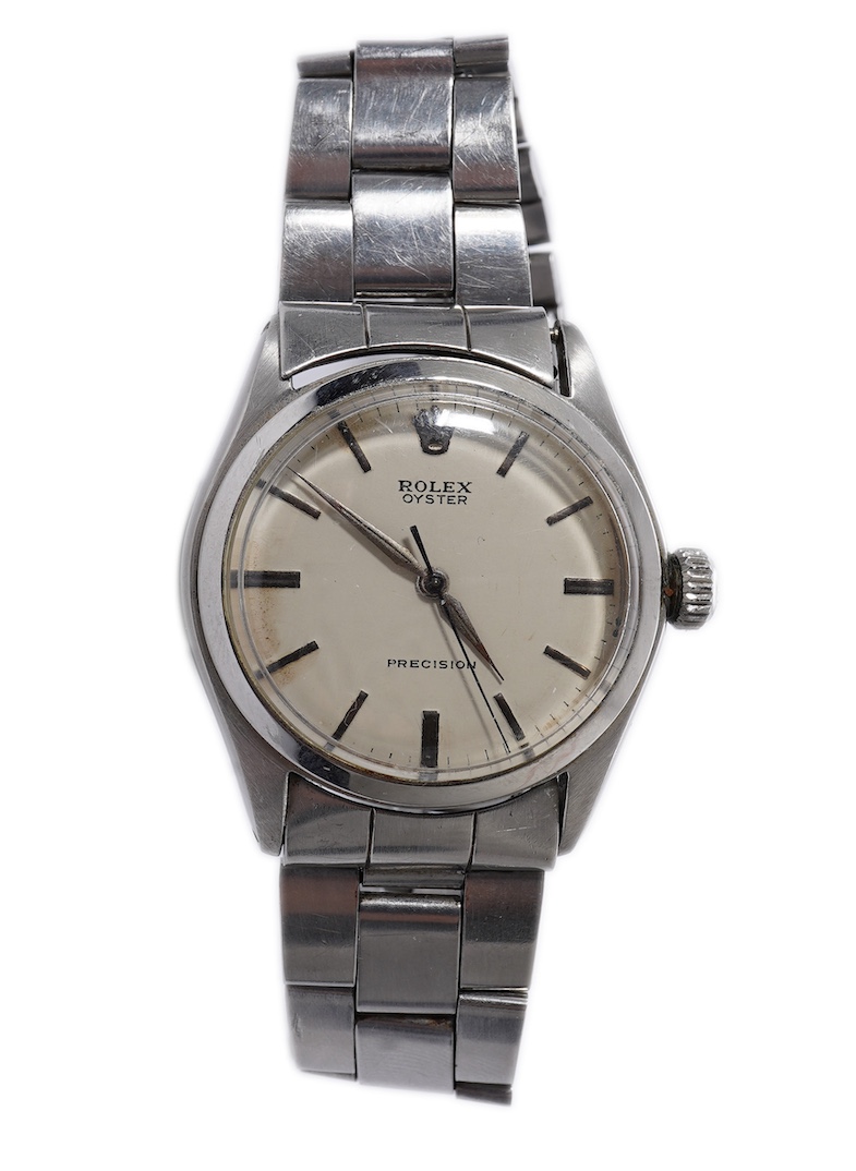 A gentleman's 1950's stainless steel Rolex Oyster Precision manual wind wrist watch
